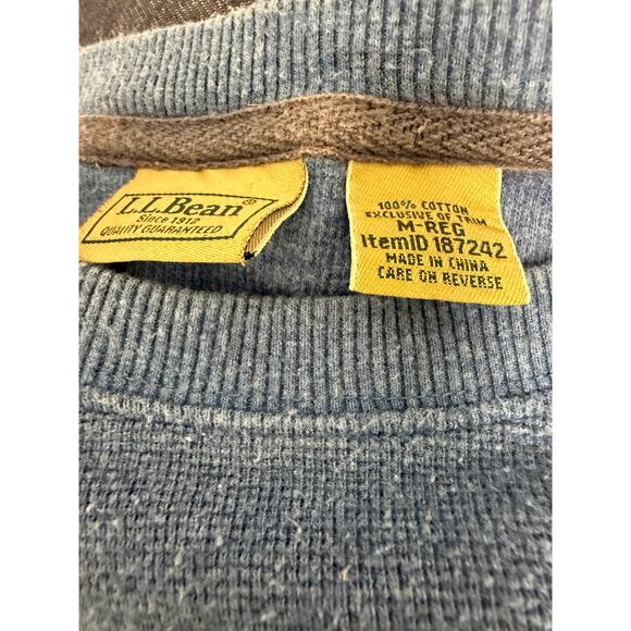 VTG L.L. Bean Crew Neck Thermal 100% Cotton Base Layer Medium Blue Long Sleeve - Picture 2 of 4